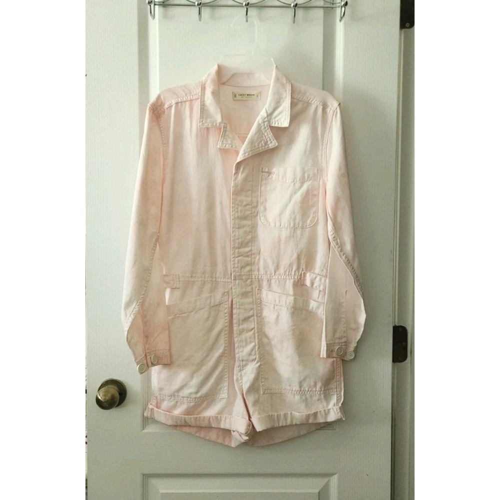 Lucky Brand Women's‎ Long Sleeve Romper Collared Neck Button Up Pink Size S